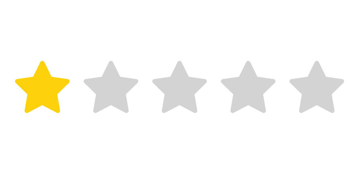 One star rating PNG with transparent background, yellow feedback icon for lowest score or poor review