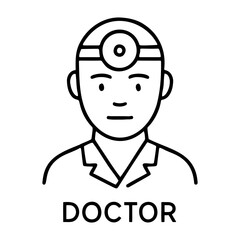 Medical equipment icon illustration of a doctor with a head mirror wearing a coat and looking forward