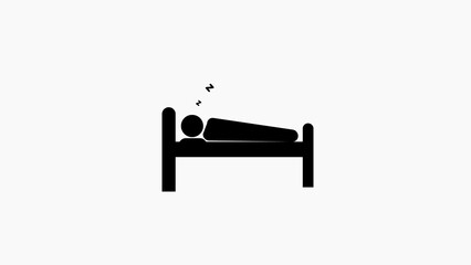 Black silhouette of a person sleeping in a bed with Zzz symbols on a white background graphic design