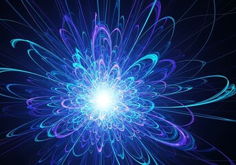 Radiant abstract fractal blossom with swirling petals of light