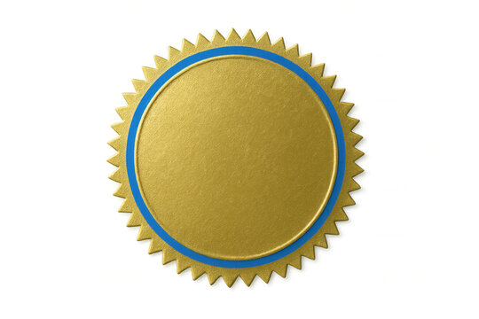Golden seal with blue border on transparent background, offering copy space for customization and branding
