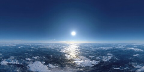 Fototapeta premium Panoramic hdr ocean sunrise vast seascape high dynamic range aerial view tranquil atmosphere