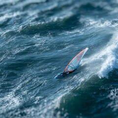 Windsurfing Athlete Riding Waves on a Sunny Day at the Beach