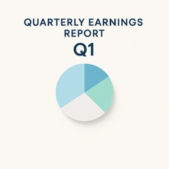 Quarterly earnings report showcasing pie chart divided into sections representing Q1 data. design features clean, modern aesthetic with soft