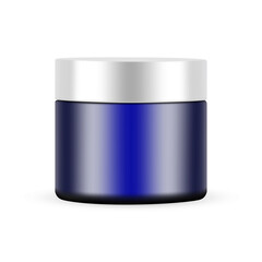 Vector illustration of a blue cosmetic jar with metallic cap isolated on white background. Perfect for skincare packaging, branding, mockups, product design, beauty and healthcare projects