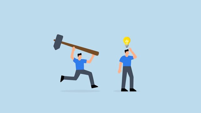 Jealousy colleague, businessman new idea for a lightbulb was destroyed when he was hit by a colleague from behind