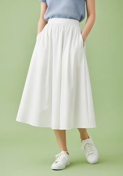Woman in White Midi Skirt Mockup - Fashion Template for Branding and Retail