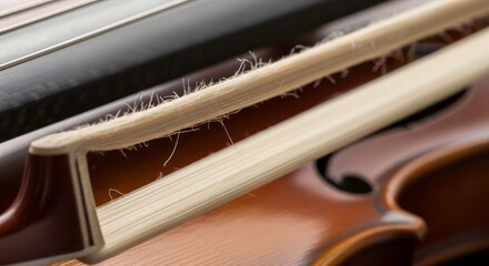 Close-up Violin Bow Hair Detail, Exquisite Craftsmanship