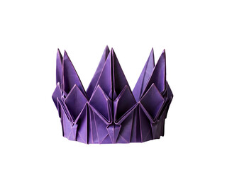 Isolated Origami Crown Crafted from Purple Paper on Black Background Detailed Handmade Crown with Geometric Shapes Paper Folding Art for Decoration