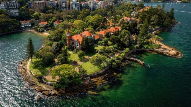Sydney Property. Aerial View of Towering Architecture Over Kirribilli Waterfront