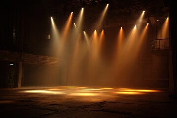 Technical Theatre. Community Acting in Theatre Arena with Atmospheric Background Lights