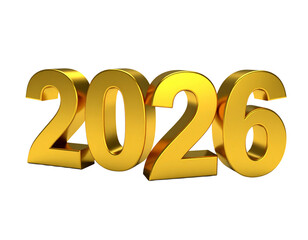 Angled Perspective of 3D Golden Digits &ldquo;2026&rdquo;, Shiny Metallic Finish, Transparent Background