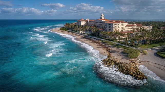 The Breakers Palm Beach: Aerial View of Luxury Resort with Blue Waters and Rock Breakwater