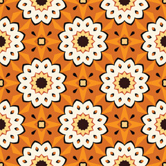 Autumn themed geometric floral seamless pattern