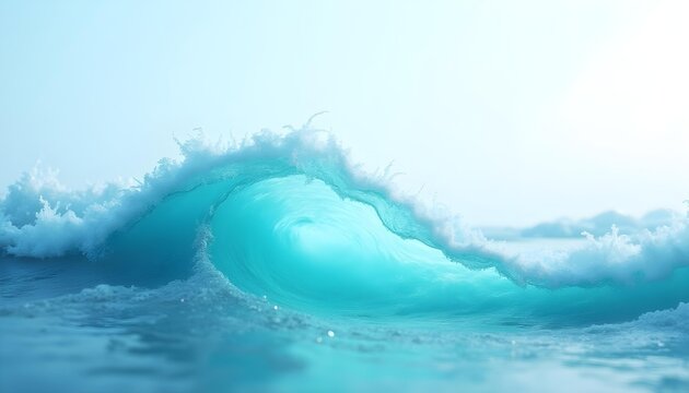 Abstract digital ocean wave with turquoise and cream gradient mesh, frozen as an ice sculpture in an arctic setting during the winter solstice.