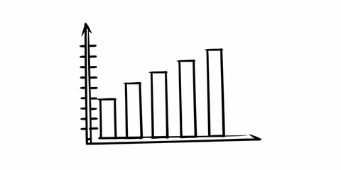 Hand drawn bar graph showing increasing values with axis and upward trending bars in black and white style