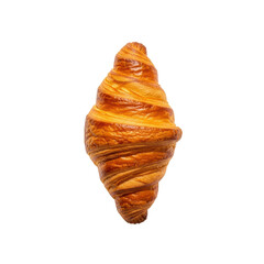 Golden-brown french croissant, freshly baked, flaky, top-down on transparent background with soft shadow, sharp focus, sophisticated food and bakery concept