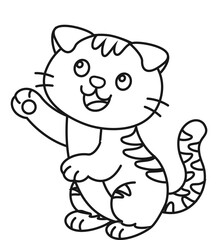 Cartoon Illustration of a Cat Waving