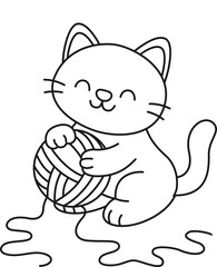 Cartoon Cat Playing with Yarn Ball Illustration