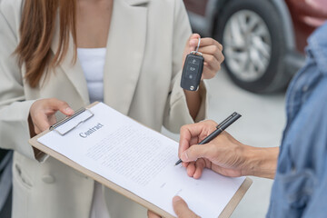 lease, rental car, sell, buy. Sign contract for new and used Car. Sales, loan credit financial, rent vehicle, insurance, renting, Seller, dealer, installment, car care business