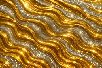 Luxurious gold and silver glitter wave background, an abstract texture