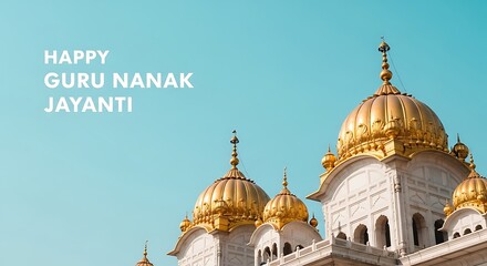 Fototapeta premium Golden Domed Sikh Temple with Clear Blue Sky Celebrating Guru Nanak Jayanti