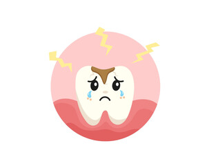 Cartoon Tooth with Cavity Crying in Pain, Dental Health Illustration