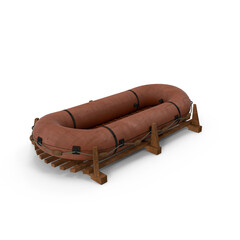 Inflatable brown lifeboat isolated for rescue and flood response