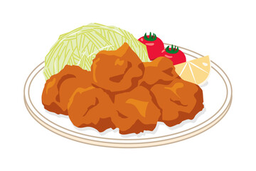 皿に盛った鶏の唐揚げのイラスト