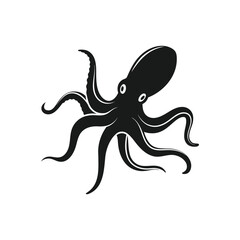 Vector art of a black silhouette of a octopus illustration design template, isolated on a white background.