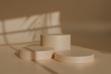 Minimalist Display with Three Round Podiums and Natural Window Shadows