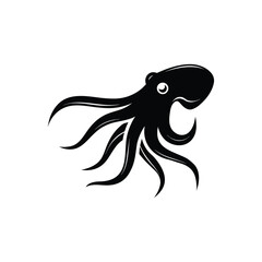 Vector art of a black silhouette of a octopus illustration design template, isolated on a white background.