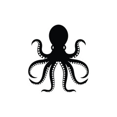 Vector art of a black silhouette of a octopus illustration design template, isolated on a white background.