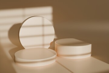 Cream colored Product Display Podiums with Window Shadows