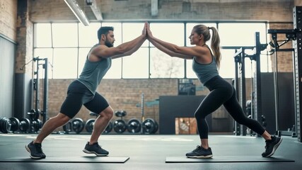 Couple Working Out With Kettlebells at Gym - Powered by Adobe