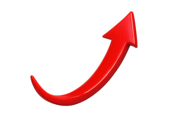 Shiny red arrow pointing upwards on transparent background, representing growth, progress, and positive change