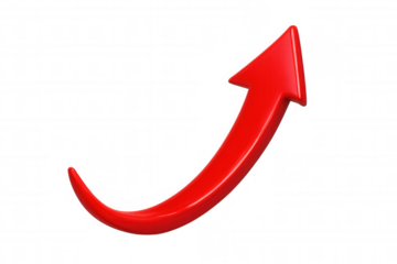 Shiny red arrow pointing upwards on transparent background, representing growth, progress, and positive change