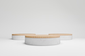 Clean White Studio with Minimalist Concrete and Wood Pedestals