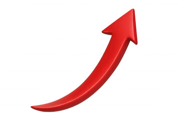 3d red arrow curving upward, representing business growth and positive trending trajectory against transparent backdrop