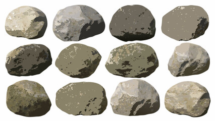 Collection of twelve diverse natural stones isolated on white background