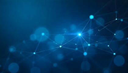 Obraz premium Abstract network of interconnected white lines and dots floating against a gradient blue background, creating a sense of connectivity and technological advancement