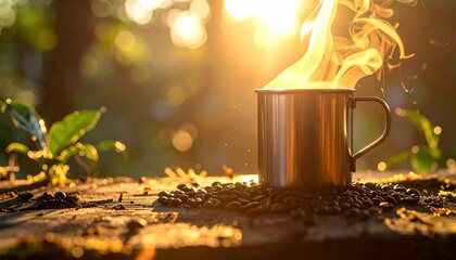 自然の中で：ドラマチックな光に照らされるコーヒーGenerated image