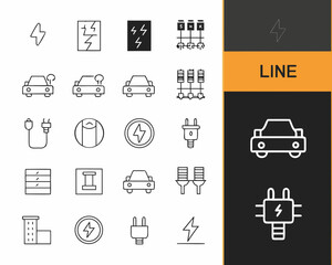 Electric vehicle charging station icons and symbols for clean energy transport