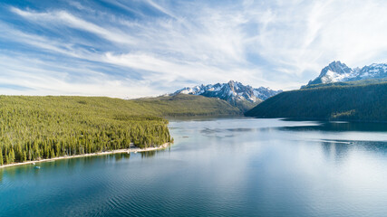 A beautiful lake with mountains in the background