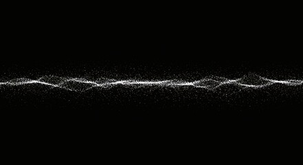 Abstract digital waveform of glowing white particles oscillating on a black background, representing technology and data flow