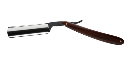 Classic straight razor isolated on transparent background, showcasing its sharp blade and elegant design, a timeless tool for traditional shaving