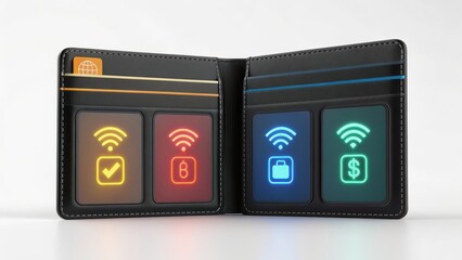 wallet integration success finance transaction Digital wallet with icons for payments and security features.