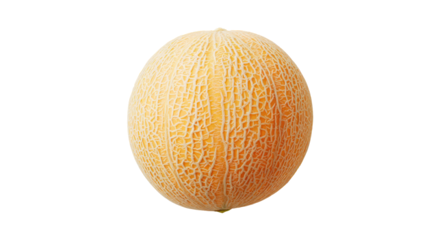 Round, pale orange melon, textured skin