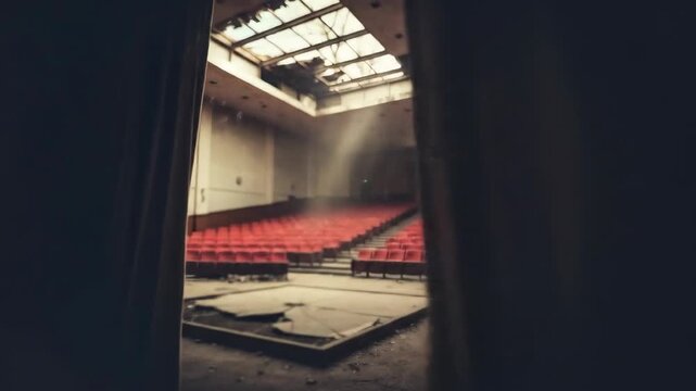 Through the Curtain: A Glimpse into an Empty Auditorium, Anticipation and Stillness in the Shadows of the Theatre, Ready to Begin