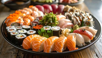 Exquisite Japanese Sushi Platter Showcasing Fresh Seafood and Artistic Arrangement